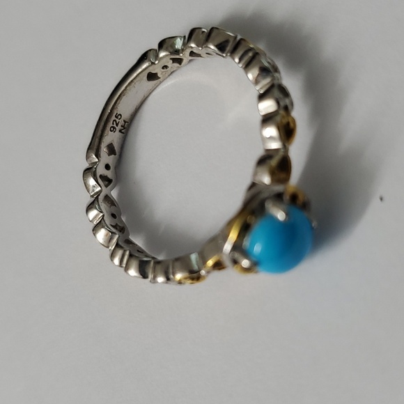 Sterling Silver 925 Sleeping Beauty Turquoise Gold Ring - Picture 9 of 9